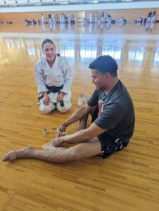 Taping feet before training in Japan