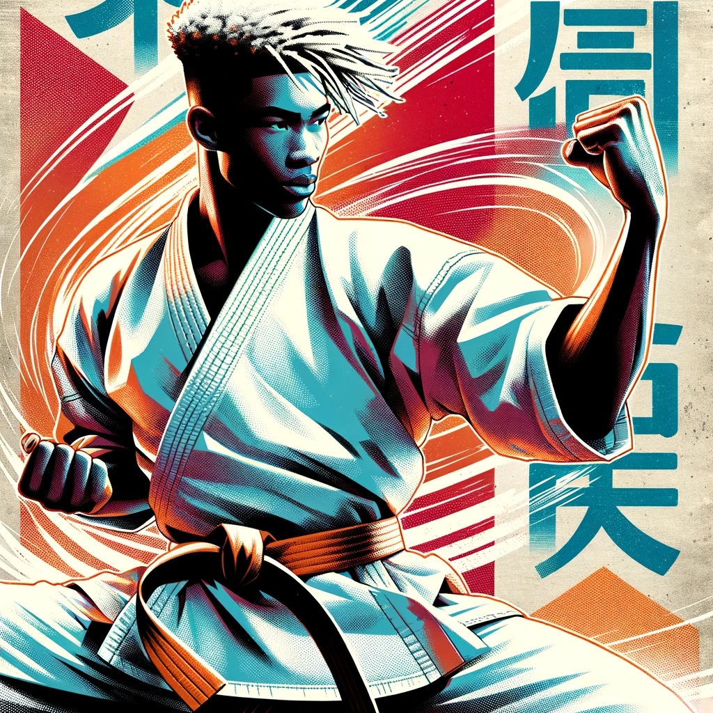 Karate newsletter cover with a karate player in a karate do-gi