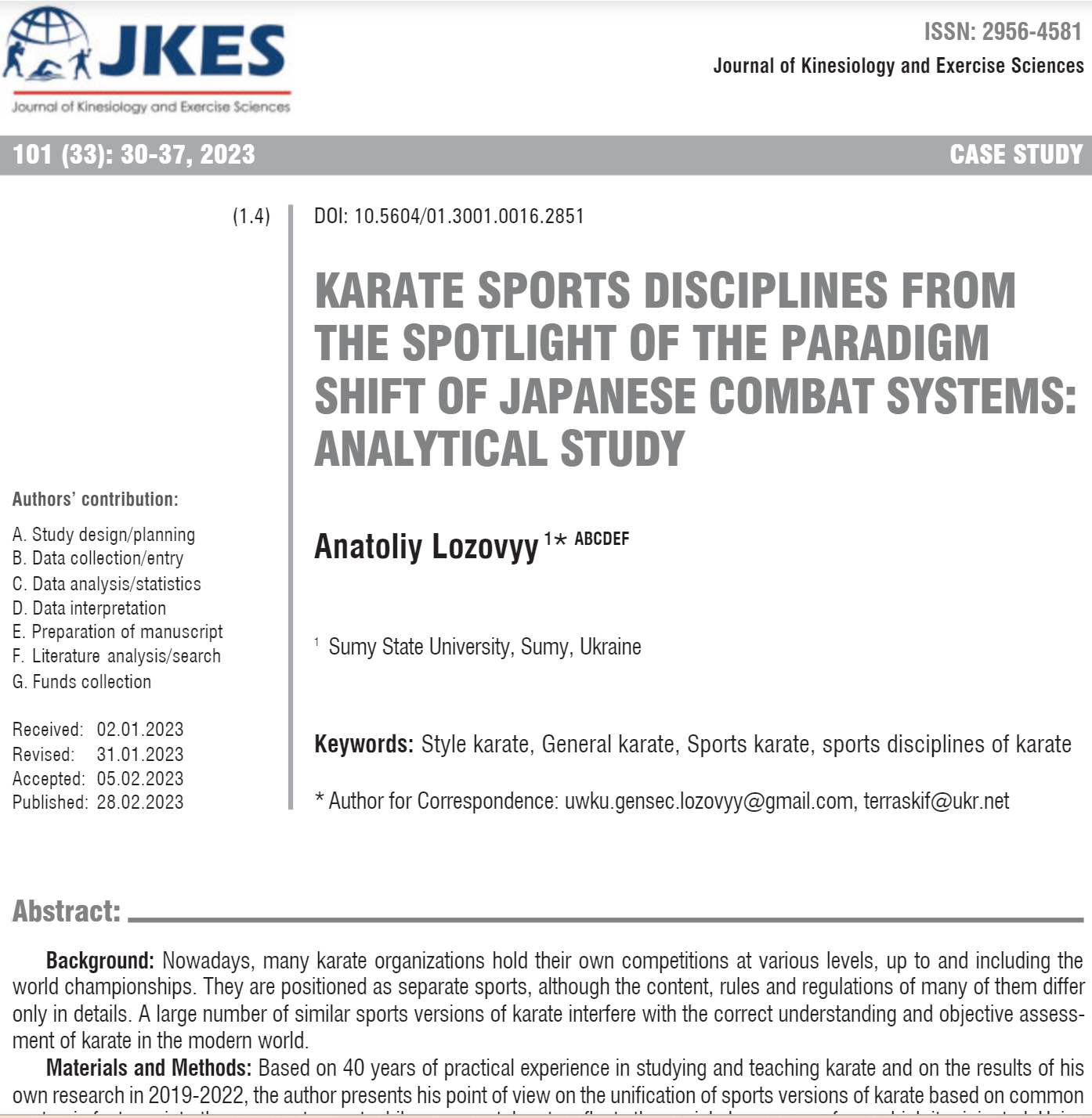 Karate Sports Disciplines from the Spotlight of the Paradigm Shift of Japanese Combat Systems: Analytical Study